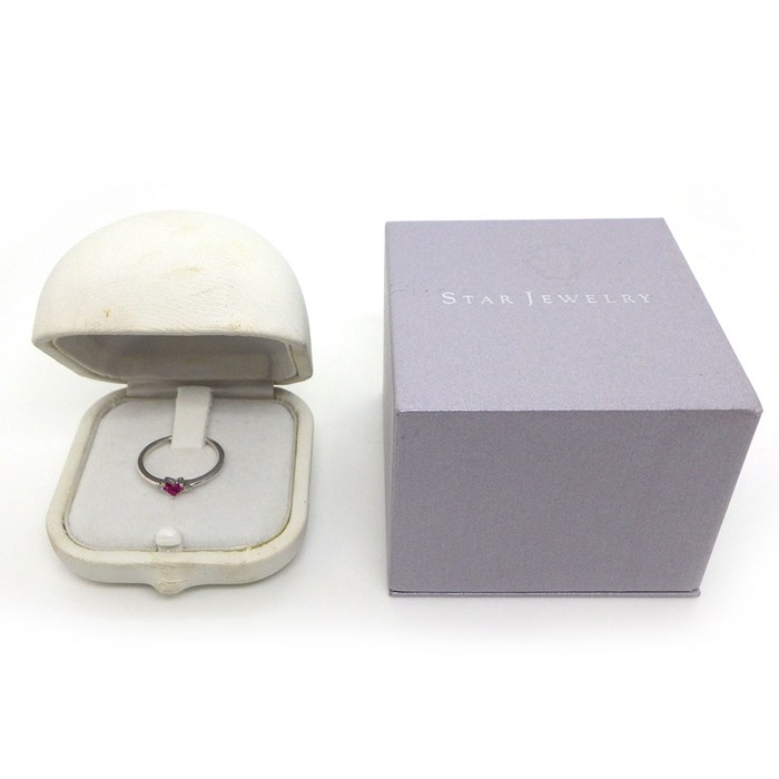 スタージュエリー STAR JEWELRY リング ミステリアスハート 3ポイント プリンセスカット ルビー 計0.13ct 2ポイント ダイヤモンド 計0.02ct K18WG 11号 【中古】