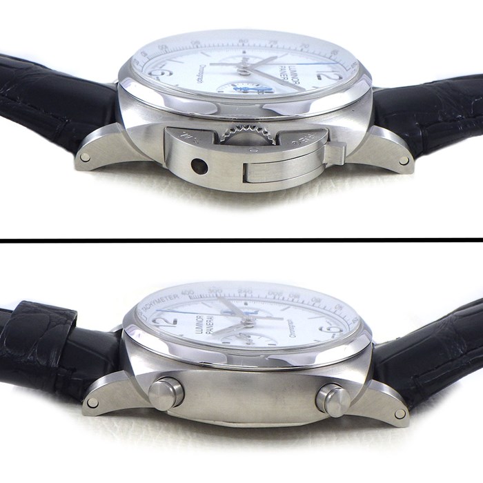 パネライ PANERAI 腕時計 ルミノール クロノ PAM01218 クロノグラフ スモールセコンド タキメーター 夜光針 ホワイト 文字盤 ブラック アリゲーターレザーベルト SS 自動巻き 【箱・保付き】 【中古】