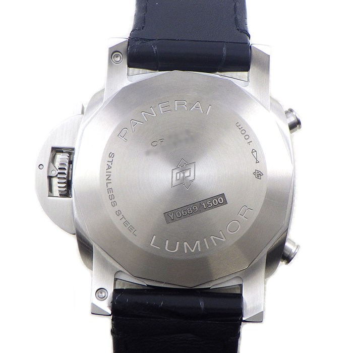 パネライ PANERAI 腕時計 ルミノール クロノ PAM01218 クロノグラフ スモールセコンド タキメーター 夜光針 ホワイト 文字盤 ブラック アリゲーターレザーベルト SS 自動巻き 【箱・保付き】 【中古】