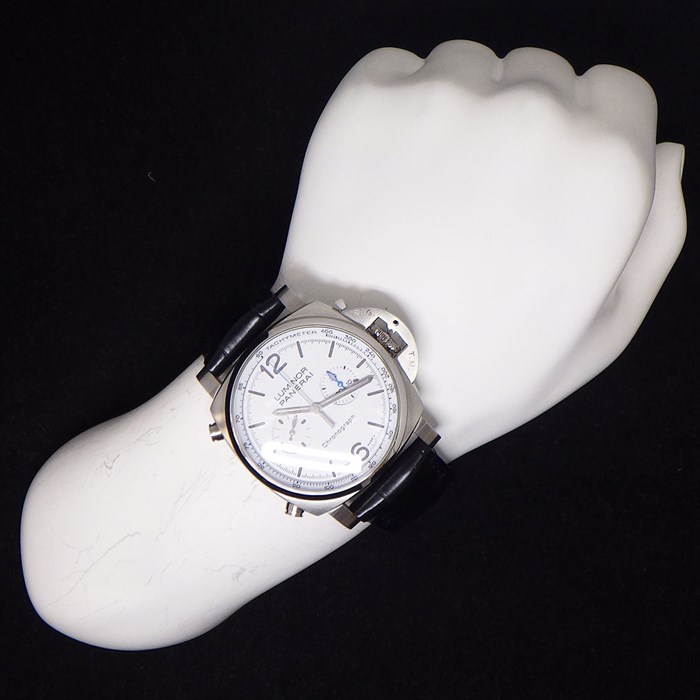 パネライ PANERAI 腕時計 ルミノール クロノ PAM01218 クロノグラフ スモールセコンド タキメーター 夜光針 ホワイト 文字盤 ブラック アリゲーターレザーベルト SS 自動巻き 【箱・保付き】 【中古】