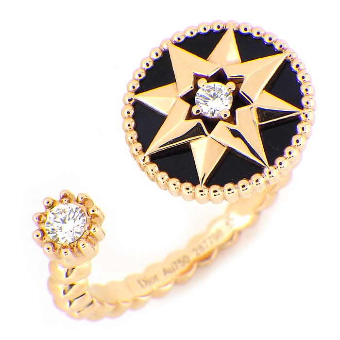 クリスチャンディオール Christian Dior リング ローズ デ ヴァン JRDV95152 オニキス 2ポイント ダイヤモンド 0.1ct K18PG 12号 / #52 【箱・保付き】 【中古】