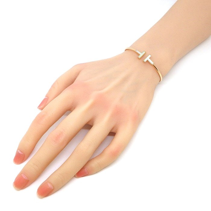 ティファニー Tiffany & Co. バングル T ワイヤー ミディアムモデル 63958301 ホワイト シェル K18PG / #S 【中古】