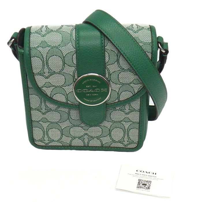 コーチ COACH ショルダーバッグ ノース/サウス ロニー クロスボディバッグ C8321 グリーン シグネチャージャガード ペプルレザー 【中古】