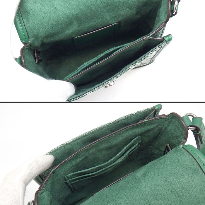 コーチ COACH ショルダーバッグ ノース/サウス ロニー クロスボディバッグ C8321 グリーン シグネチャージャガード ペプルレザー 【中古】