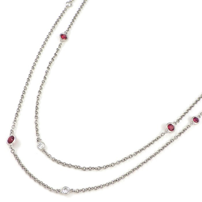 ティファニー Tiffany & Co. ロングネックレス バイザヤード スプリンクル 6ポイント ルビー 6ポイント ダイヤモンド PT950 【中古】
