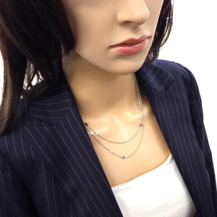 ティファニー Tiffany & Co. ロングネックレス バイザヤード スプリンクル 6ポイント ルビー 6ポイント ダイヤモンド PT950 【中古】
