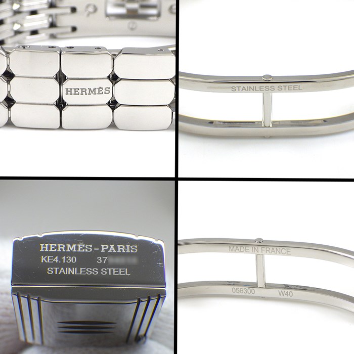 エルメス HERMES 腕時計 ケリーウォッチ KE4.130 ダイヤベゼル/インデックス ロックモチーフ レクタンギュラー ホワイト 文字盤 SS クオーツアナログ 【箱・保付き】 【中古】
