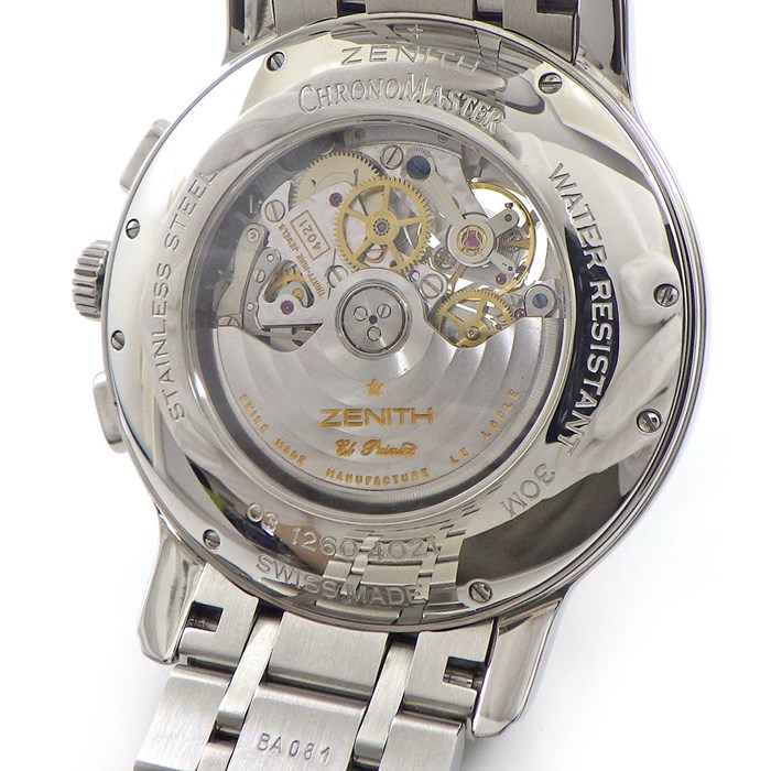ゼニス ZENITH 腕時計 エル プリメロ クロノマスター XXT オープン 03.1260.4021/21.C505 クロノグラフ スモールセコンド 裏スケ パワーリザーブ表示 ブラック/スケルトン文字盤 SS クロコダイルレザー 自動巻き 【箱・保付き】 【中古】