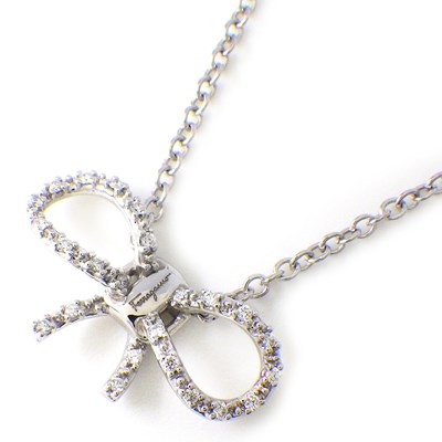 サルヴァトーレ・フェラガモ Salvatore Ferragamo ネックレス ボウ リボン モチーフ パヴェ ダイヤモンド K18WG 【中古】