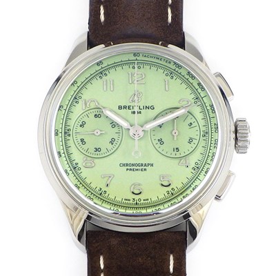 ブライトリング Breitling 腕時計 プレミエ BO9 AB0930D31L1P1 クロノグラフ スモールセコンド 裏スケ ピスタチオグリーン 文字盤 SS ブラウン 革ベルト 手巻き 【箱・保付き】 【中古】