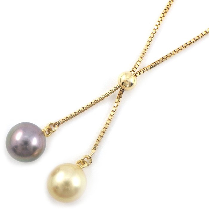 タサキ 田崎真珠 TASAKI ネックレス ドロップ スウィング スライド式 2カラー ブラック/ゴールデン パール 7.7/8.0mm珠 K18YG 【中古】