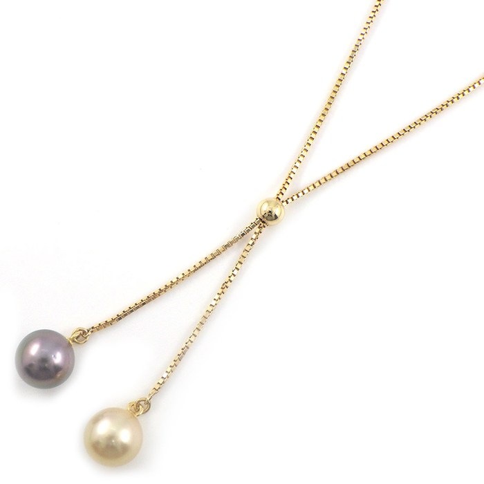タサキ 田崎真珠 TASAKI ネックレス ドロップ スウィング スライド式 2カラー ブラック/ゴールデン パール 7.7/8.0mm珠 K18YG 【中古】