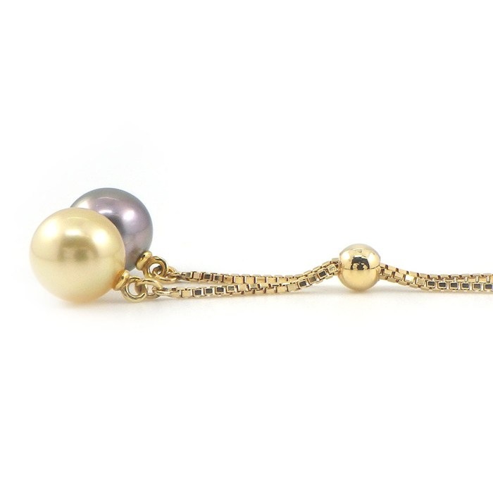 タサキ 田崎真珠 TASAKI ネックレス ドロップ スウィング スライド式 2カラー ブラック/ゴールデン パール 7.7/8.0mm珠 K18YG 【中古】