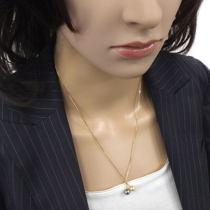 タサキ 田崎真珠 TASAKI ネックレス ドロップ スウィング スライド式 2カラー ブラック/ゴールデン パール 7.7/8.0mm珠 K18YG 【中古】