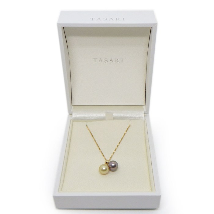 タサキ 田崎真珠 TASAKI ネックレス ドロップ スウィング スライド式 2カラー ブラック/ゴールデン パール 7.7/8.0mm珠 K18YG 【中古】