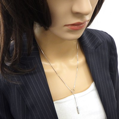 グッチ GUCCI ネックレス ラリエット ラリアット ロゴ プレート ベネチアン チェーン K18WG 【中古】