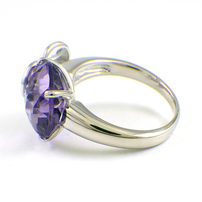 4℃ リング フラワーモチーフ アメジスト 1ポイント ダイヤモンド K18WG 12号 【中古】