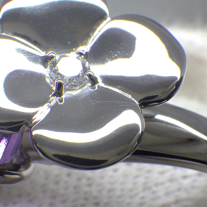 4℃ リング フラワーモチーフ アメジスト 1ポイント ダイヤモンド K18WG 12号 【中古】