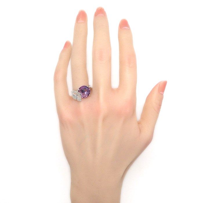 4℃ リング フラワーモチーフ アメジスト 1ポイント ダイヤモンド K18WG 12号 【中古】