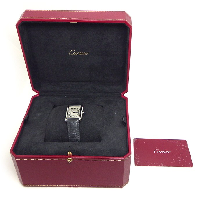 カルティエ Cartier 腕時計 タンク マスト SM WSTA0042 レクタンギュラー シルバー文字盤 ローマンインデックス 牛革ベルト SS クオーツアナログ 【中古】