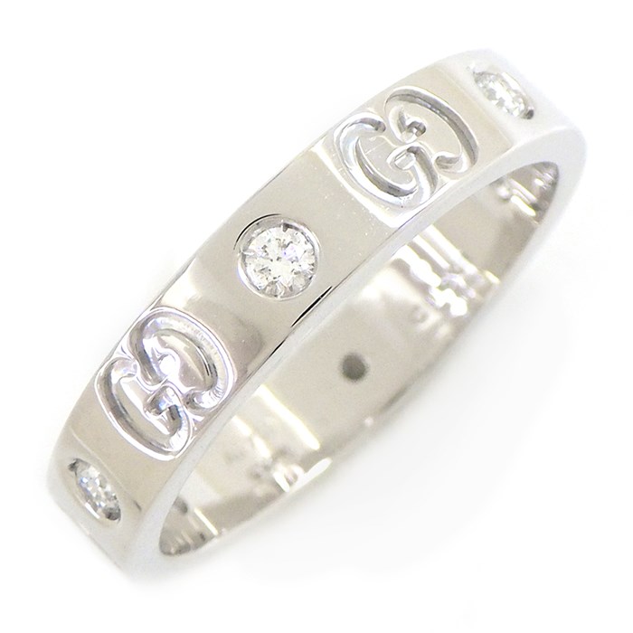 グッチ GUCCI リング アイコン インターロッキングG GG ロゴ 6ポイント ダイヤモンド K18WG 14.5号 / #15 【中古】