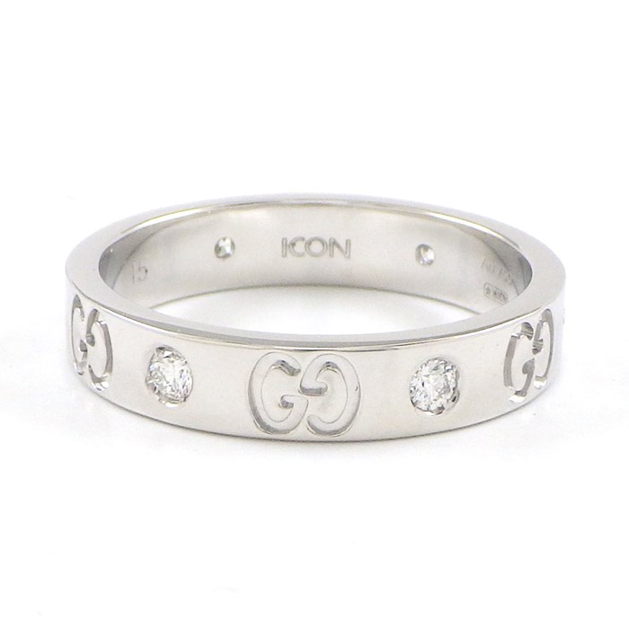 グッチ GUCCI リング アイコン インターロッキングG GG ロゴ 6ポイント ダイヤモンド K18WG 14.5号 / #15 【中古】