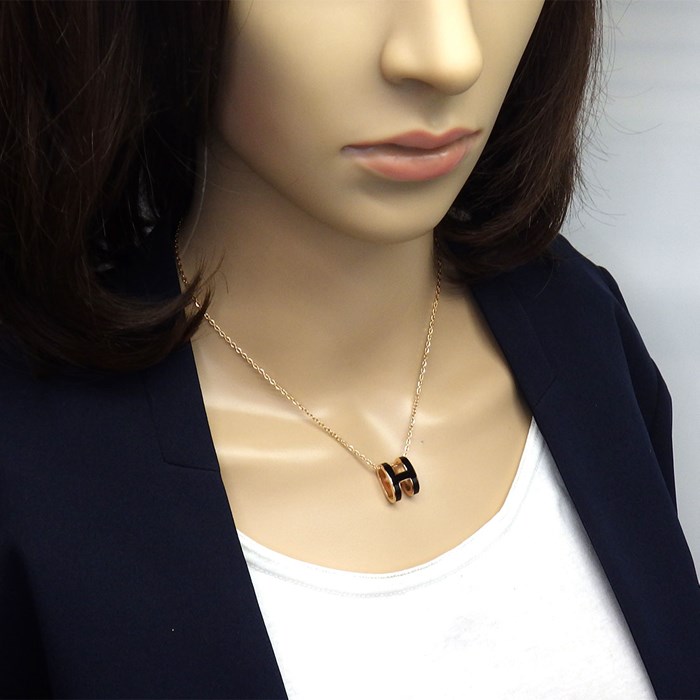 エルメス HERMES ネックレス ポップH ポップアッシュ ノワール ブラック ラッカー ピンク GP 【中古】