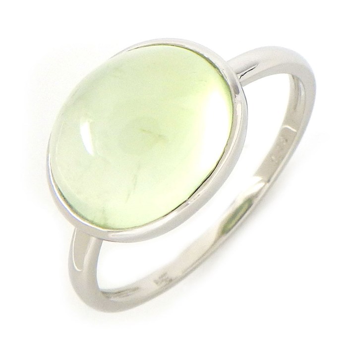 【カボションカット プレナイト】 リング オーバル モチーフ カボションカット グリーン プレナイト 4.28ct PT900 12号