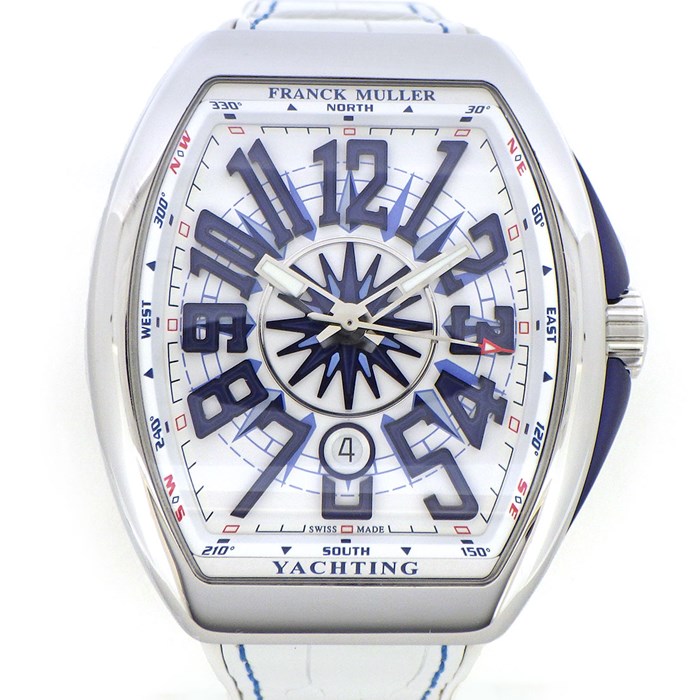 【フランクミュラー FRANCK MULLER】腕時計 ヴァンガード ヨッティング V45SCDTYACHTING デイト カレンダー ホワイト ブルー コンパス 文字盤 白 青 SS ホワイト ラバーベルト ホワイト クロコダイル レザーベルト 自動巻き