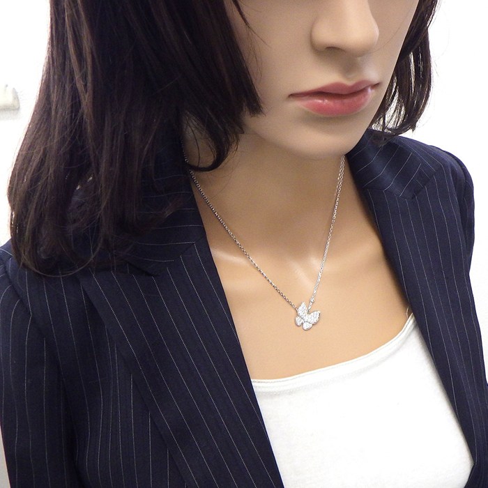 ヴァンクリーフ＆アーペル Van Cleef & Arpels ネックレス パピヨン VCARO3M400 バタフライ パヴェ 36ポイント ダイヤモンド 計0.88ct K18WG 【箱・保付き】 【中古】