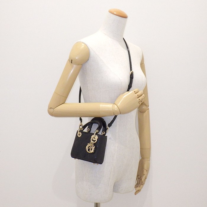 ディオール Dior ショルダーバッグ レディディオール マイクロ ブラック カナージュパテントカーフスキン ゴールド金具 【中古】