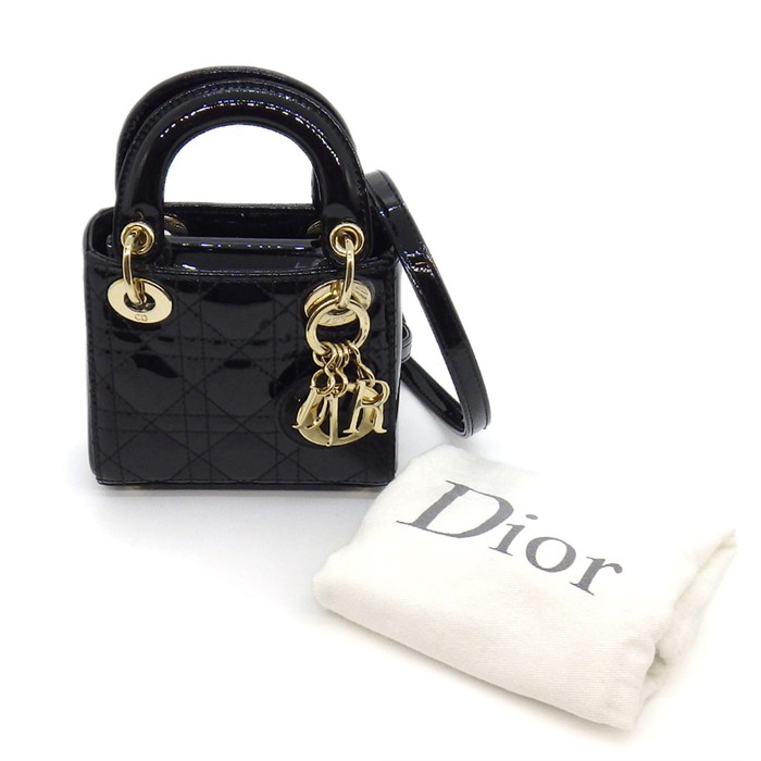 ディオール Dior ショルダーバッグ レディディオール マイクロ ブラック カナージュパテントカーフスキン ゴールド金具 【中古】