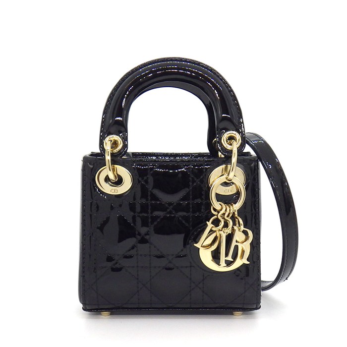 ディオール Dior ショルダーバッグ レディディオール マイクロ ブラック カナージュパテントカーフスキン ゴールド金具 【中古】