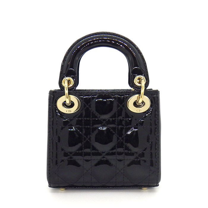 ディオール Dior ショルダーバッグ レディディオール マイクロ ブラック カナージュパテントカーフスキン ゴールド金具 【中古】