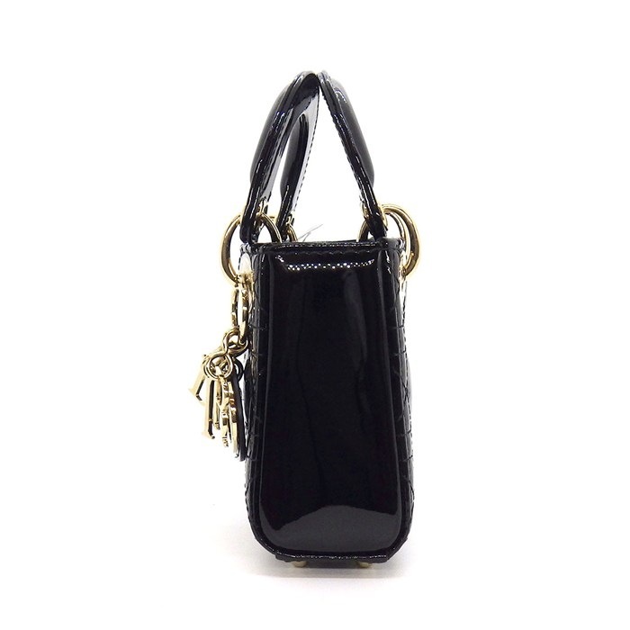 ディオール Dior ショルダーバッグ レディディオール マイクロ ブラック カナージュパテントカーフスキン ゴールド金具 【中古】