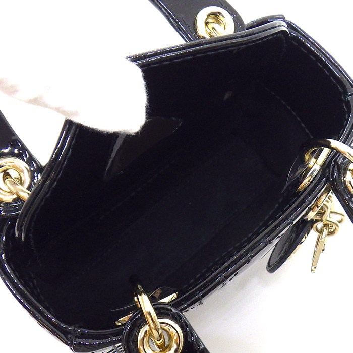 ディオール Dior ショルダーバッグ レディディオール マイクロ ブラック カナージュパテントカーフスキン ゴールド金具 【中古】