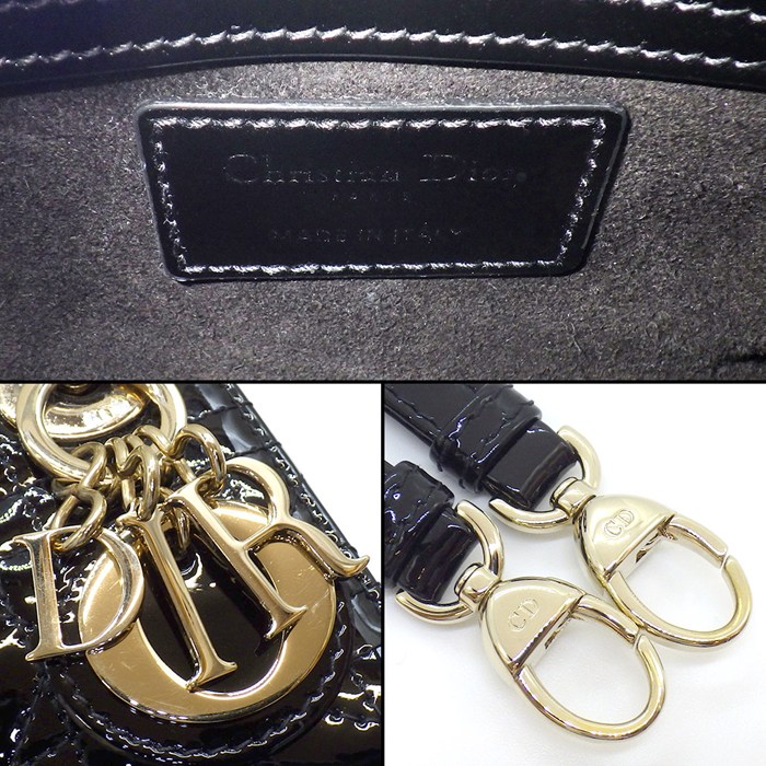 ディオール Dior ショルダーバッグ レディディオール マイクロ ブラック カナージュパテントカーフスキン ゴールド金具 【中古】