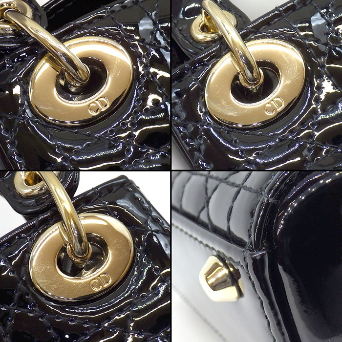 ディオール Dior ショルダーバッグ レディディオール マイクロ ブラック カナージュパテントカーフスキン ゴールド金具 【中古】