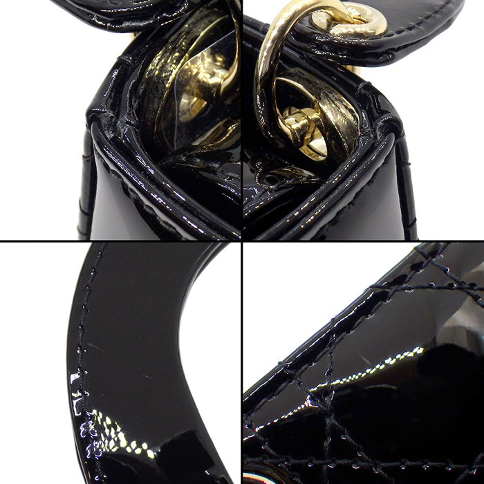 ディオール Dior ショルダーバッグ レディディオール マイクロ ブラック カナージュパテントカーフスキン ゴールド金具 【中古】