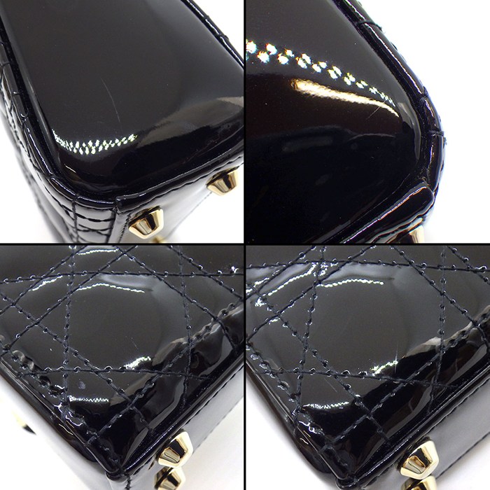 ディオール Dior ショルダーバッグ レディディオール マイクロ ブラック カナージュパテントカーフスキン ゴールド金具 【中古】