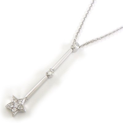 スタージュエリー STAR JEWELRY ネックレス スター モチーフ スウィング ドロップ バー ダイヤモンド 計0.09ct K18WG 【中古】