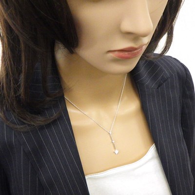 スタージュエリー STAR JEWELRY ネックレス スター モチーフ スウィング ドロップ バー ダイヤモンド 計0.09ct K18WG 【中古】