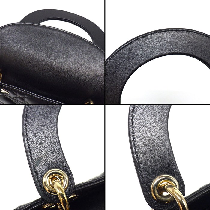 ディオール Dior ハンドバッグ レディディオール ミニ M0505ONGE_M900 ブラック カナージュ ラムスキン ゴールド金具 【中古】