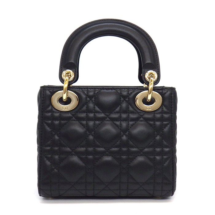 ディオール Dior ハンドバッグ レディディオール ミニ M0505ONGE_M900 ブラック カナージュ ラムスキン ゴールド金具 【中古】