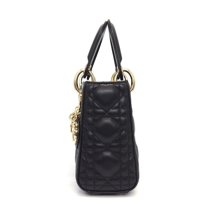 ディオール Dior ハンドバッグ レディディオール ミニ M0505ONGE_M900 ブラック カナージュ ラムスキン ゴールド金具 【中古】