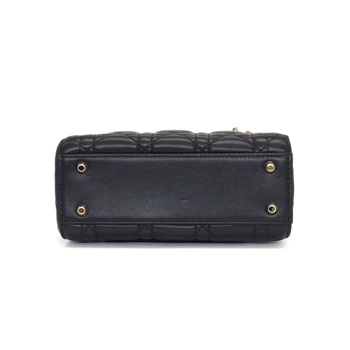 ディオール Dior ハンドバッグ レディディオール ミニ M0505ONGE_M900 ブラック カナージュ ラムスキン ゴールド金具 【中古】