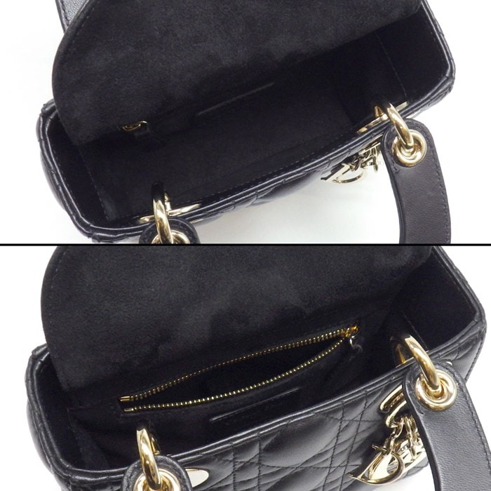 ディオール Dior ハンドバッグ レディディオール ミニ M0505ONGE_M900 ブラック カナージュ ラムスキン ゴールド金具 【中古】