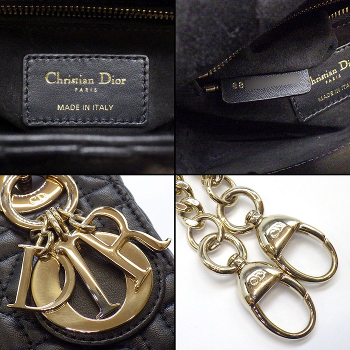 ディオール Dior ハンドバッグ レディディオール ミニ M0505ONGE_M900 ブラック カナージュ ラムスキン ゴールド金具 【中古】