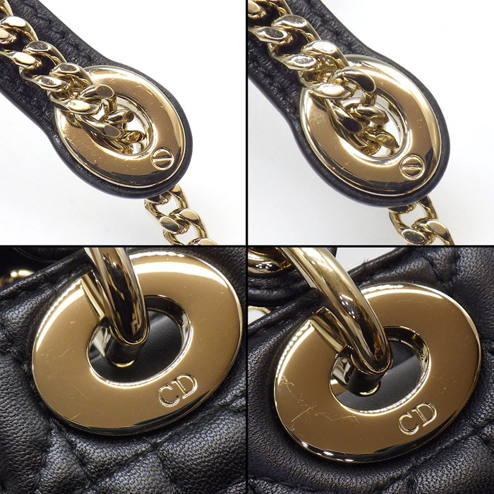 ディオール Dior ハンドバッグ レディディオール ミニ M0505ONGE_M900 ブラック カナージュ ラムスキン ゴールド金具 【中古】
