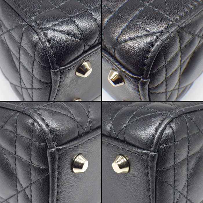 ディオール Dior ハンドバッグ レディディオール ミニ M0505ONGE_M900 ブラック カナージュ ラムスキン ゴールド金具 【中古】